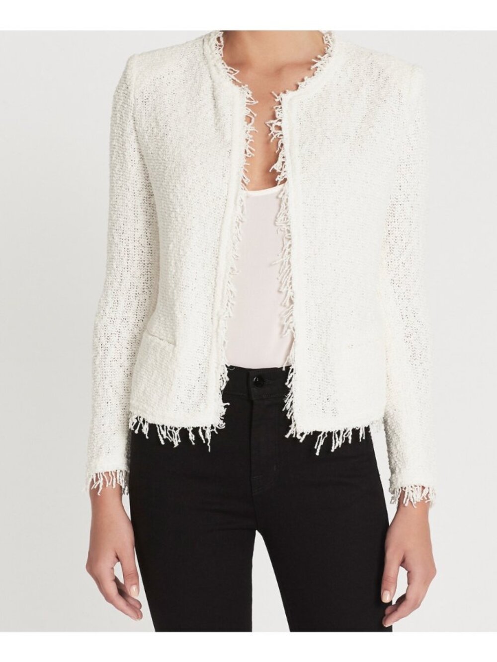 IRO Shavani Ivory Open Front Fringe Jacket Long Sleeve Short Women’s EU 34 US 0